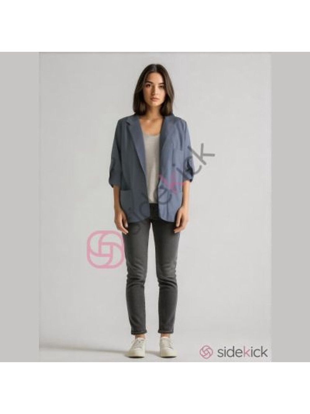 Energie Women's L Gray Jacket with 3/4 Roll-Up Sleeves